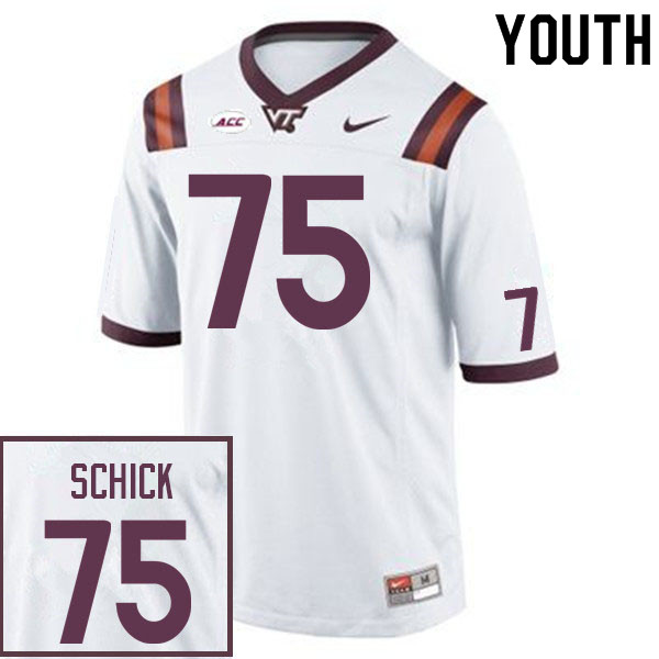 Youth #75 Bob Schick Virginia Tech Hokies College Football Jerseys Sale-White